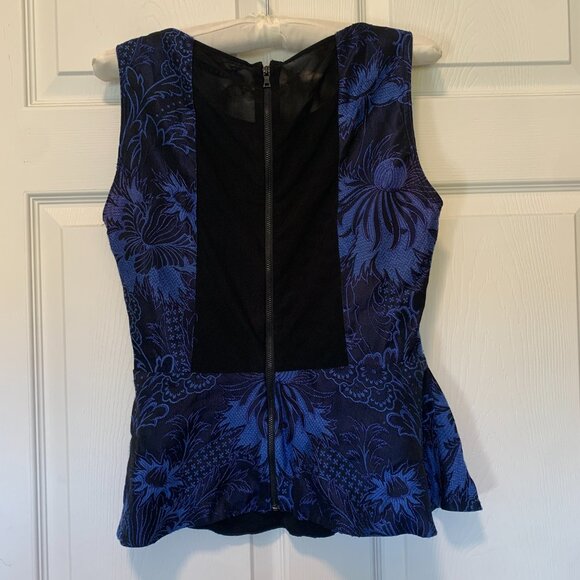 Alice + Olivia Blue Floral Brocade Peplum Top - Picture 2 of 3